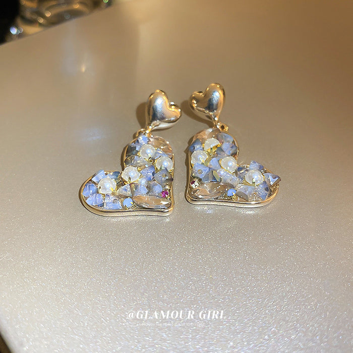 Pendientes al por mayor aleación Diamante Pearl Crystal Love Heart JDC-es-By336