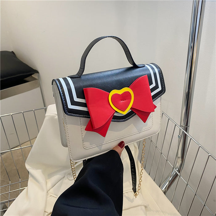 Wholesale Navy Bow Contrast Color Chain Bag JDC-SD-Henxinyu001
