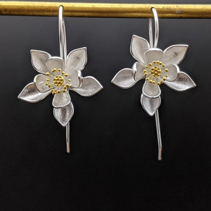 Pendientes de flores de loto de plata vintage al por mayor JDC-es-chenyou003