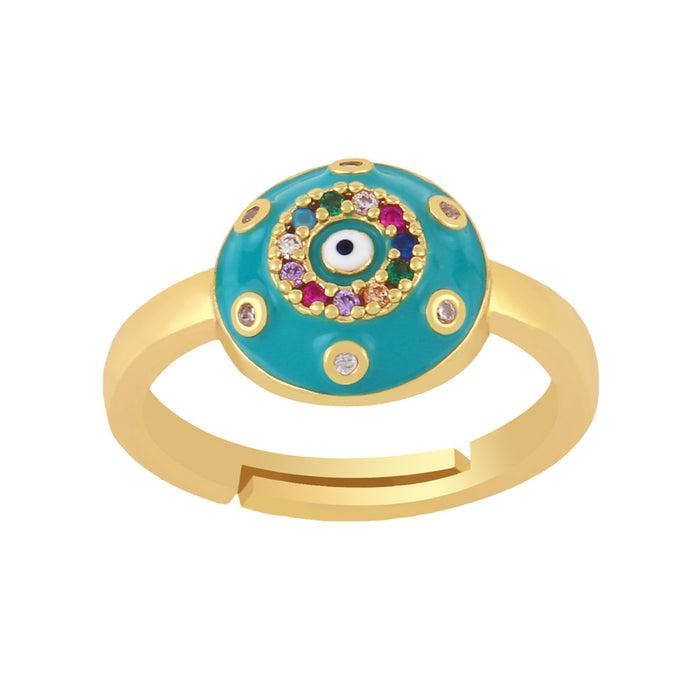 Wholesale Ring Copper Plated 18K Gold Zircon Color Enamel Devil's Eye Adjustable JDC-PREMAS-RS-018