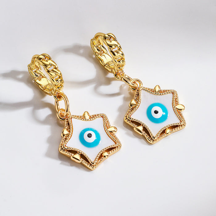 Wholesale Earrings Copper Plated Enamel Pentagram Eyes JDC-ES-PREMAG007