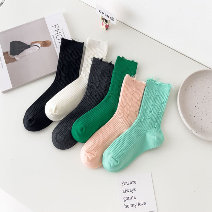 Wholesale ripped socks women's mid tube outer wear solid color trendy socks JDC-SK-XQQ001