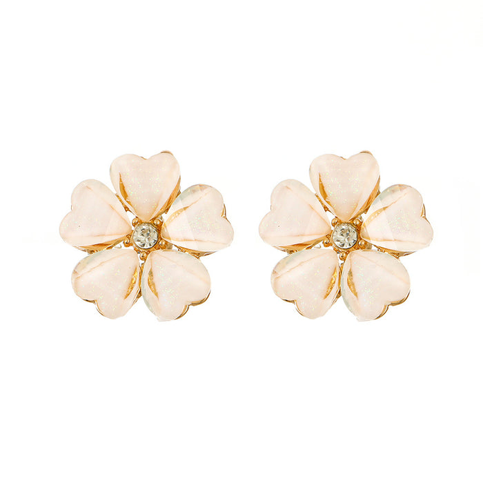 Wholesale Earrings Alloy Diamond Set Crystal Five Petal Flower Ear Buckles JDC-ES-A542