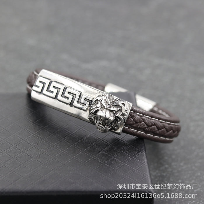 Wholesale Bracelet Stainless Steel Rock Lion Braided Leather Cord JDC-BT-SJMH005