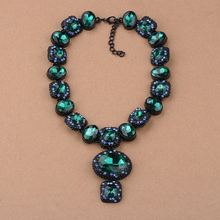 Wholesale Necklace Alloy Green Glass Crystal Jewel Short Clavicle Chain JDC-NE-QLan001