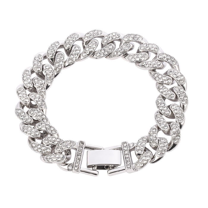 Wholesale Multicolor Double Row Diamond Cuban Chain Bracelet Jewelry MOQ≥2 JDC-BT-ShaoH001