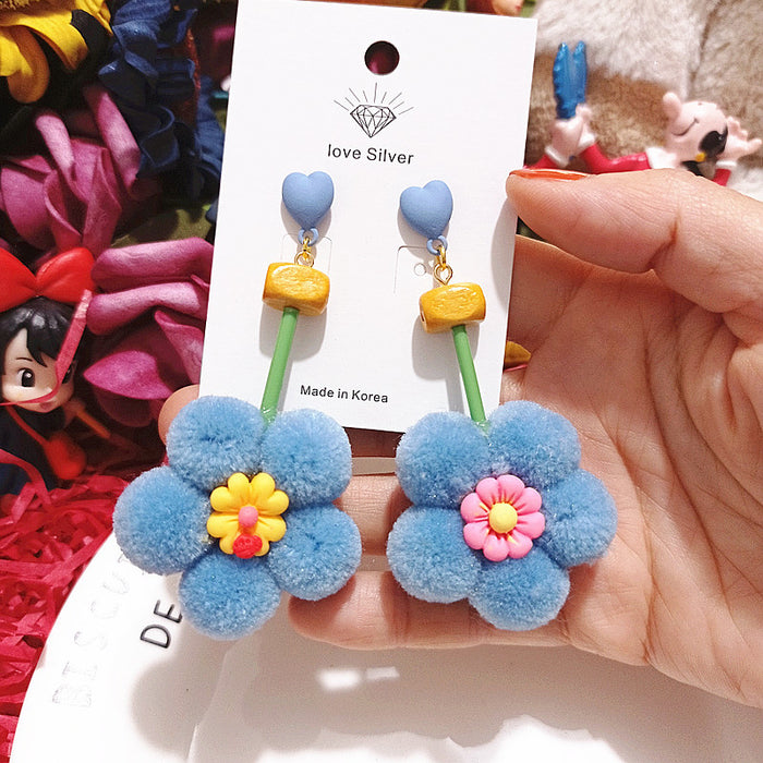 Wholesale Earrings Fabric Colorful Hairballs Boho Exaggerated Earrings JDC-ES-Xingj027