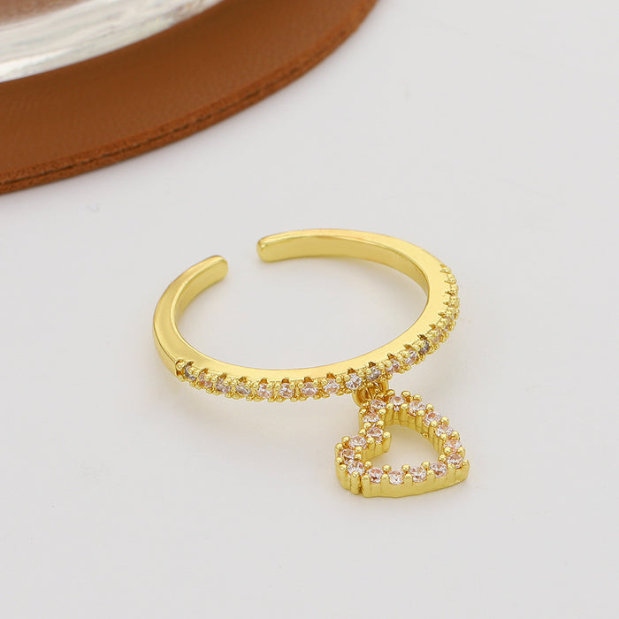 Wholesale Ring Diamond Love Pendant Niche Design Hollow Geometric Peach Heart JDC-RS-D078