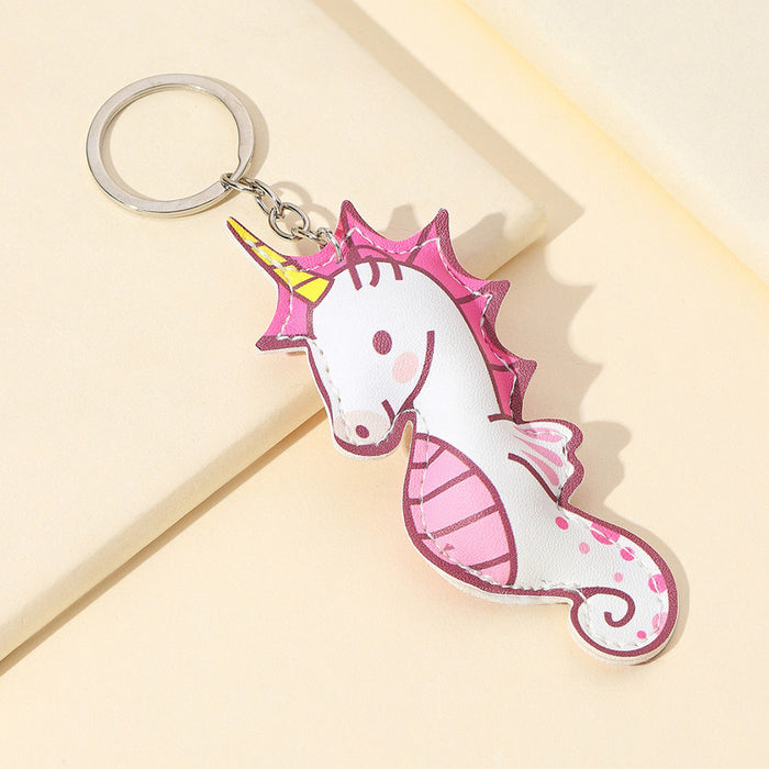 Wholesale Pink Leather Small Seahorse Keychain MOQ≥2 JDC-KC-WenJ006