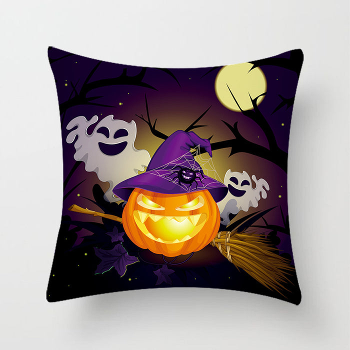 Wholesale Halloween Cartoon Illustration Pumpkin Castle Print Peach Skin Pillow Case MOQ≥2 JDC-PW-Xiangren005