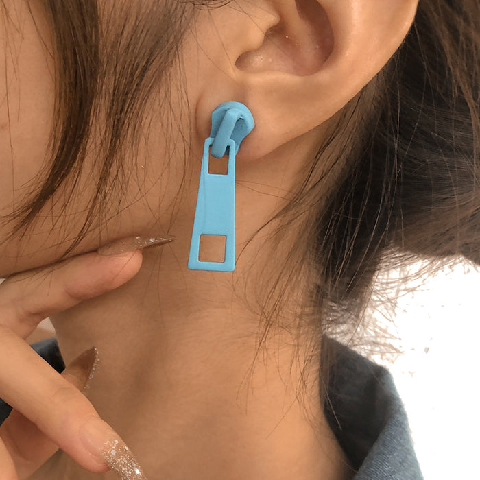 Wholesale Simple Zipper Earrings Colorful Metallic Candy Color JDC-ES-Qiandi006