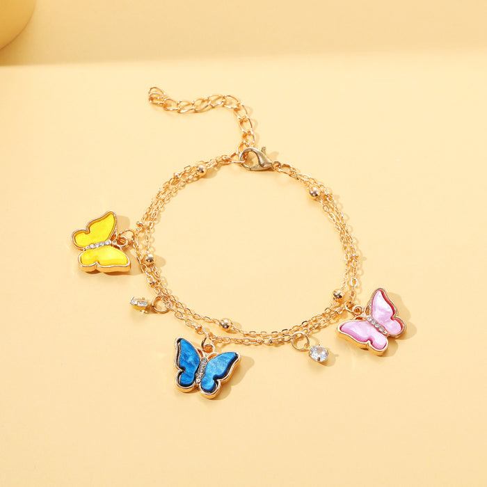 Wholesale metal dripping oil diamond butterfly bracelet design is small MOQ≥2 JDC-BT-JuYao003