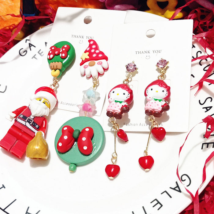 Wholesale Earrings Resin Christmas Cute Strawberry Santa Asymmetric (S) JDC-ES-Xingj022