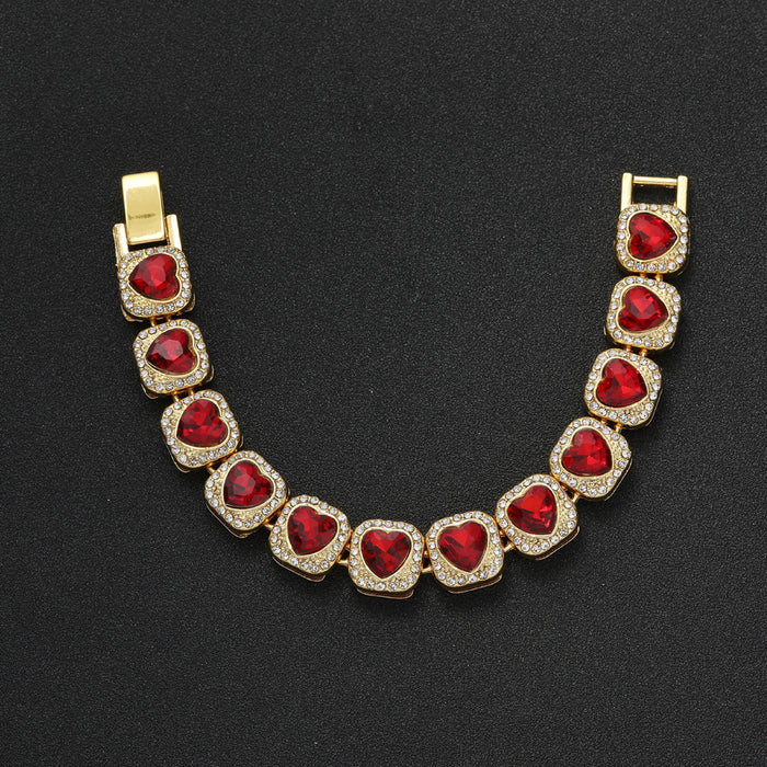 Collier de diamant complet en forme de coeur rouge en gros jdc-ne-shous002