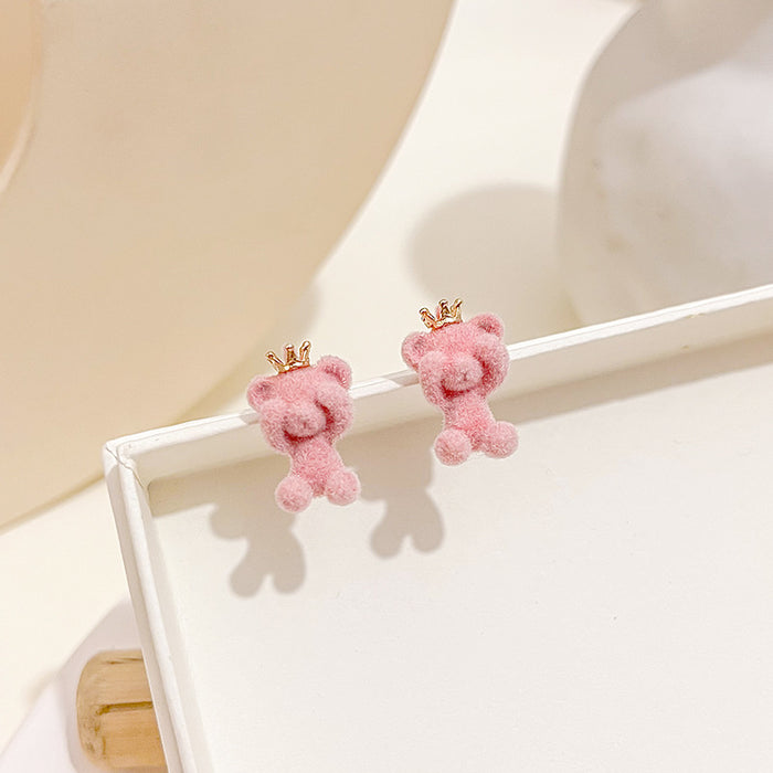 Wholesale Earring Alloy Candy Color Cute Plush Bear JDC-ES-MDD056