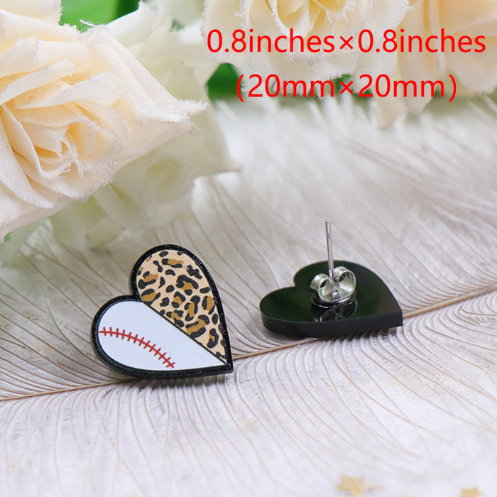 Wholesale Earrings Acrylic Cute Sports Wind Leopard Print Basketball Baseball Football MOQ≥5 JDC-ES-XYan003