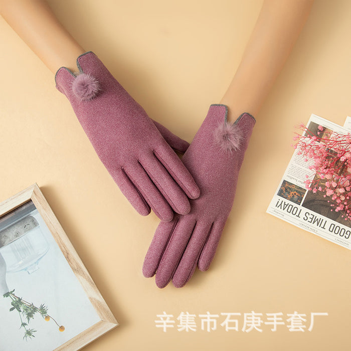 Wholesale Gloves Rabbit Velvet Autumn Winter Warm Women Touch Screen Outdoor MOQ≥2 JDC-GS-ShiG003