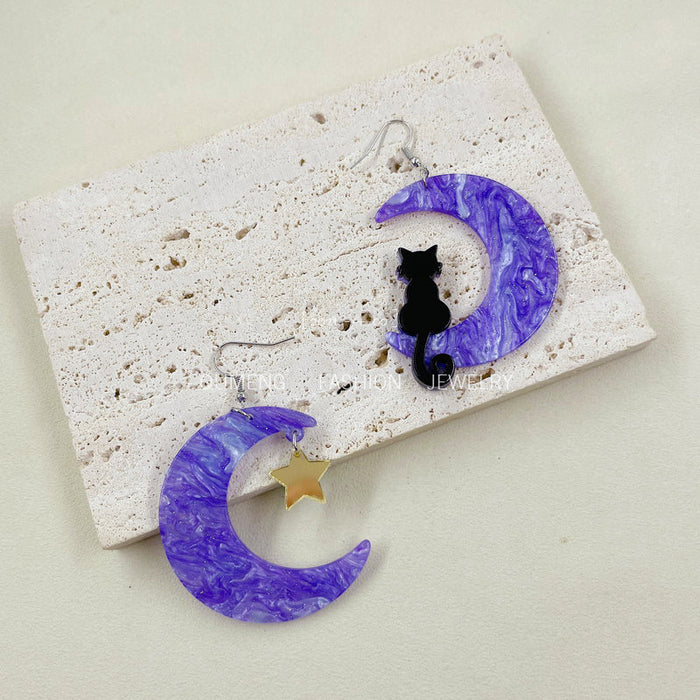Wholesale Earrings Acrylic Moon Cat Stars MOQ≥2 JDC-ES-MoShu048