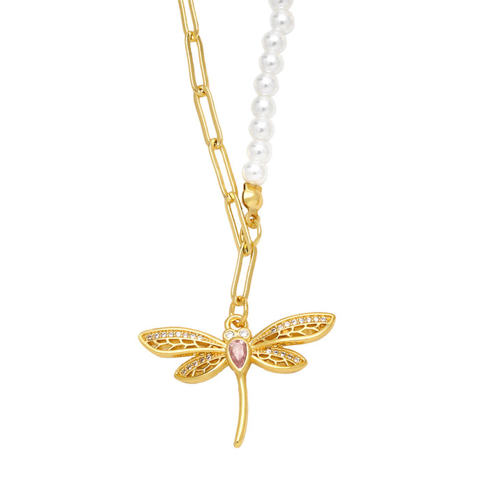 Wholesale Necklaces Patchwork Pearl Dragonfly Pendant JDC-NE-PREMAS017