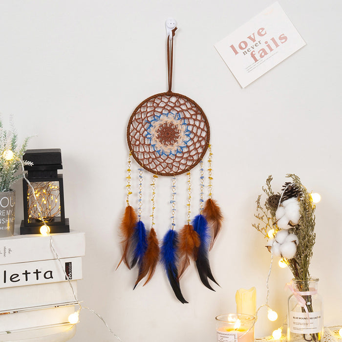 Wholesale Feather Gravel Leather Rope Indian Dreamcatcher MOQ≥2 JDC-DC-MGu030