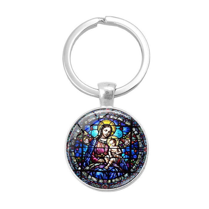Wholesale Keychains Alloy Glass Sheet Virgin Mary Jesus JDC-KC-HengX018