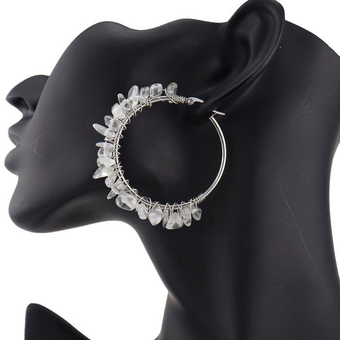 Wholesale earrings alloy large circle natural crystal MOQ≥2 JDC-ES-HXu005