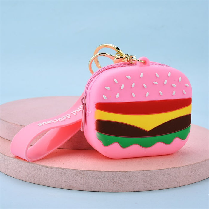 Wholesale Keychains For Backpacks Hamburger Coin Purse Soft Rubber Keychain JDC-KC-YPin022