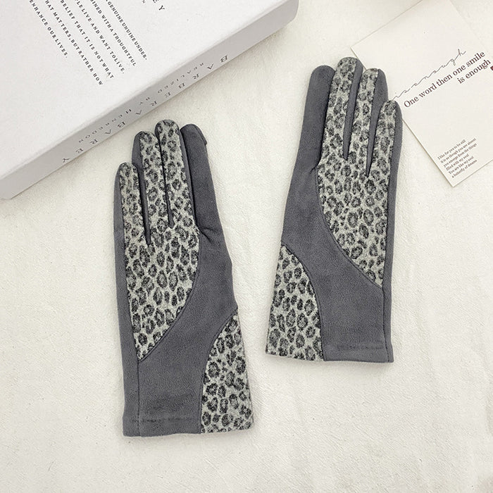 Wholesale Gloves Suede Leopard Print Plus Velvet Warm Touch Screen JDC-GS-BX017