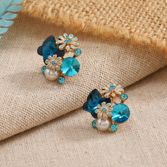 Wholesale Earrings Alloy Flower Crystal Butterfly JDC-ES-KaiQ055