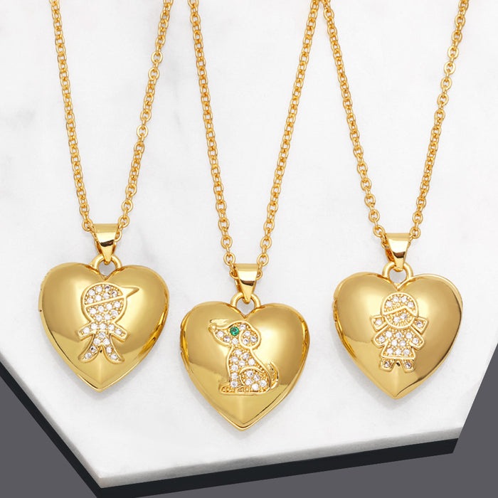 Wholesale Necklace Copper Plated 18K Gold Zircon Couple Heart Shape JDC-PREMAS-NE-013