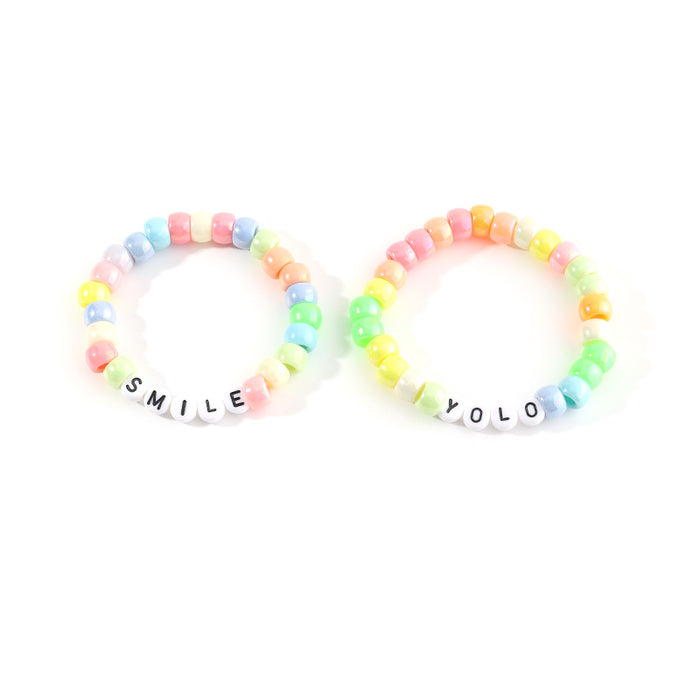 Wholesale Color Synthetic Resin Letter Two Piece Children's Bracelet JDC-BT-YueS006