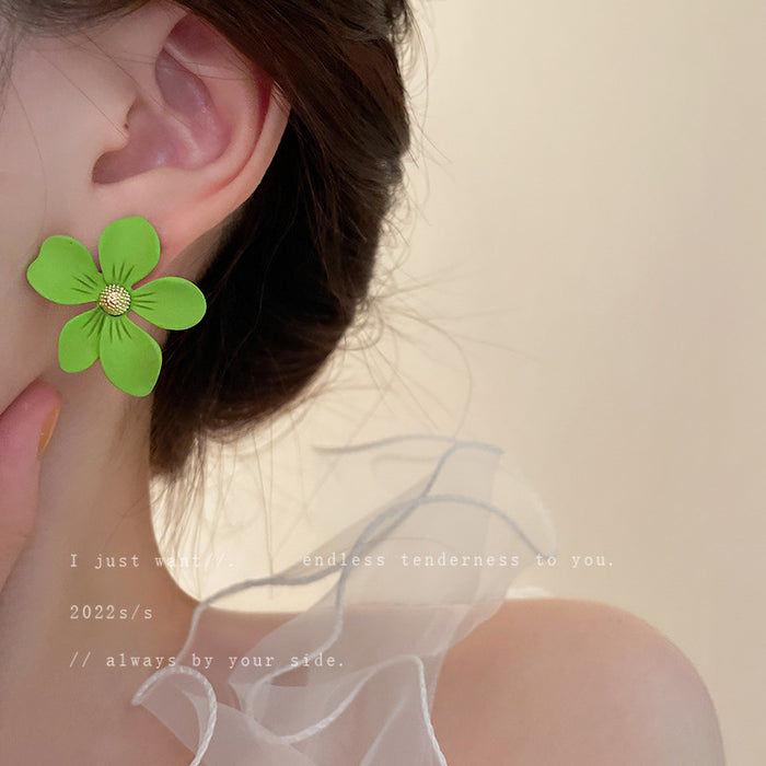 Wholesale Silver Needle Asymmetric Matcha Green Flower Tassel Earrings JDC-ES-Fengm042