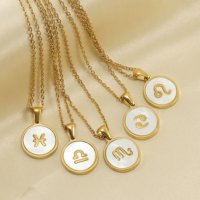 Wholesale Necklaces Titanium Steel Twelve Constellation Round Gold MOQ≥2 JDC-NE-ZhongY009