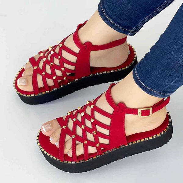 Wholesale Summer Leisure Fish Mouth Wedge Heel Cross Strap Hollow Out JDC-SD-QianH034