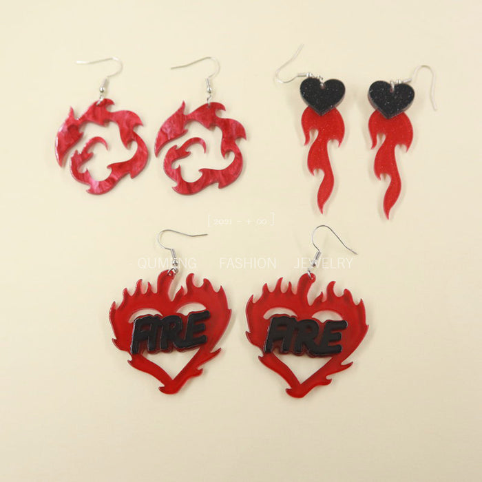 Wholesale Earrings Acrylic Vintage Flame Hearts MOQ≥2 JDC-ES-MoShu046