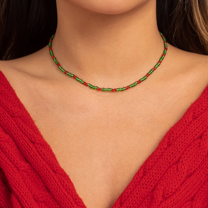 Wholesale Necklaces Plastic Contrast Color Beads Single Layer Rice Beads Christmas JDC-NE-KunJ174