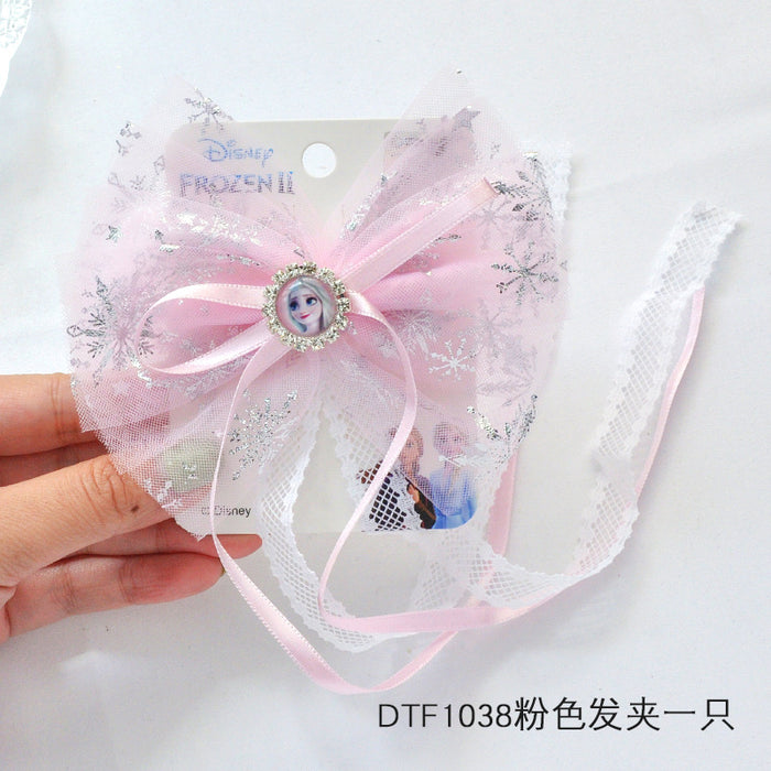 Wholesale hairpin polyester ice and snow oversized bow for children JDC-HC-LLJ002