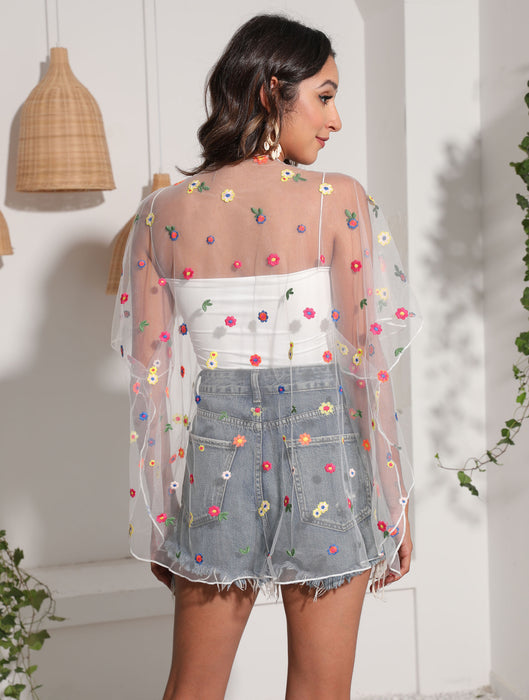 Wholesale see through bikini blouse flower embroidery sun protection JDC-SW-Yimei001