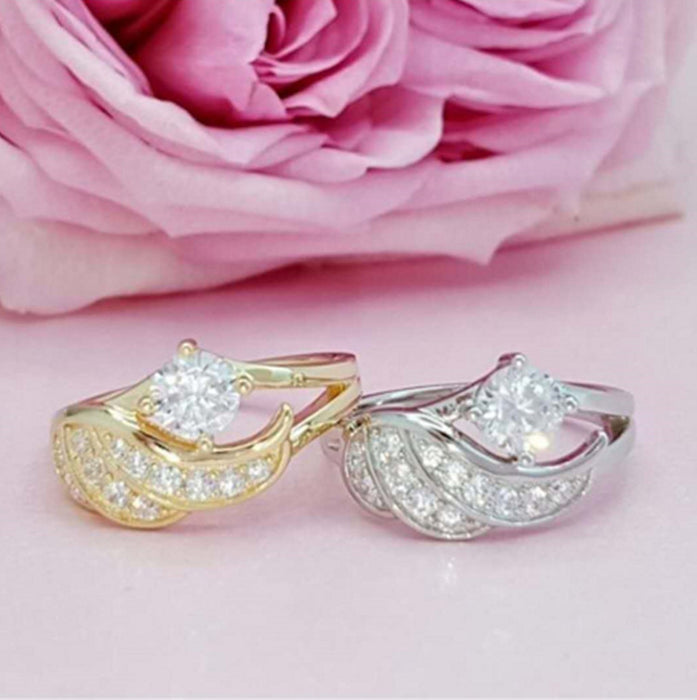 Wholesale Rings Copper Silver Wings Inlaid White Zircon JDC-RS-WN152