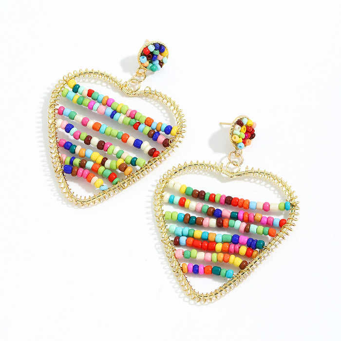 Pendientes al por mayor de resina Beads de arroz de color Boho Love Heart JDC-ES-V066