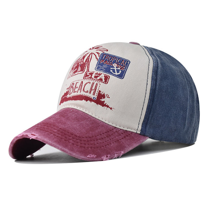 Wholesale washed baseball cap beach coconut tree printing beach outdoor old hat MOQ≥2 JDC-FH-EXu010