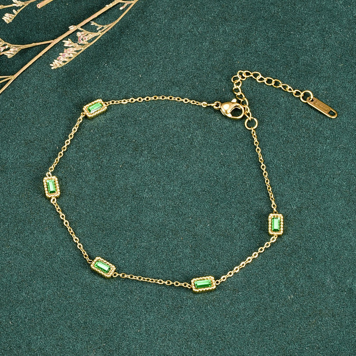 Wholesale Bracelet Titanium Steel Light Luxury Inlaid Emerald Square Zircon  JDC-BT-YS002