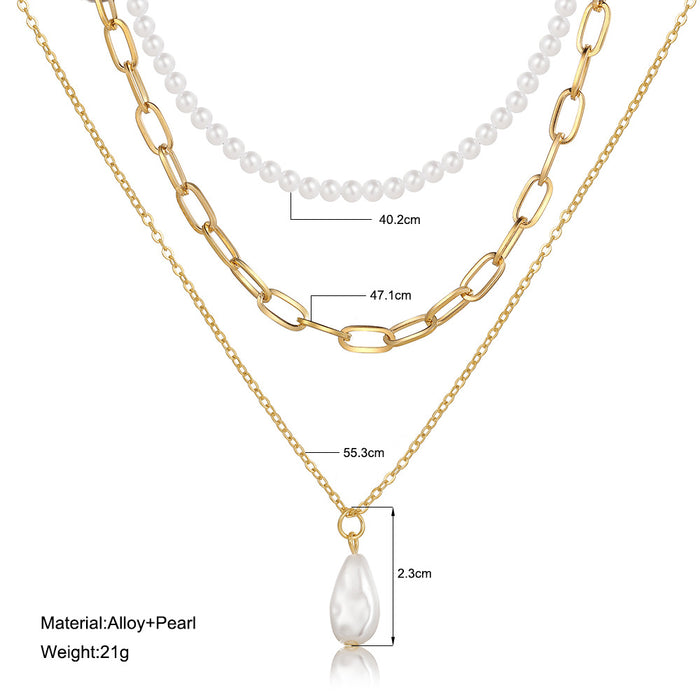 Collar al por mayor diseño de nicho de perlas de tres capas MOQ≥2 JDC-Ne-F009