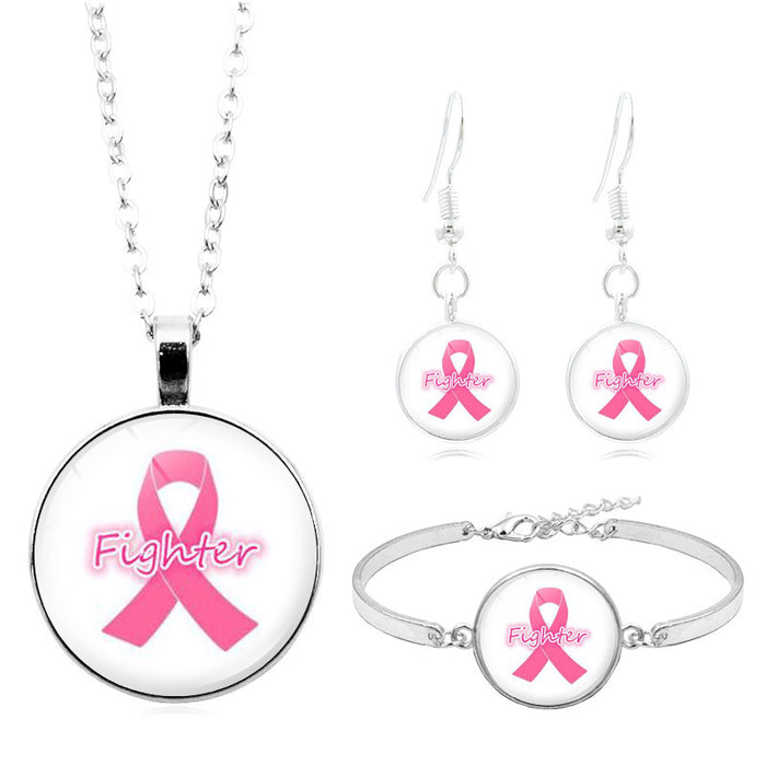 Wholesale breasts ái pink ribbon logo necklace set JDC-BT-XuS008
