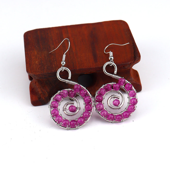 Wholesale earrings alloy hand-woven colorful crystal conch MOQ≥2 JDC-ES-HXu007