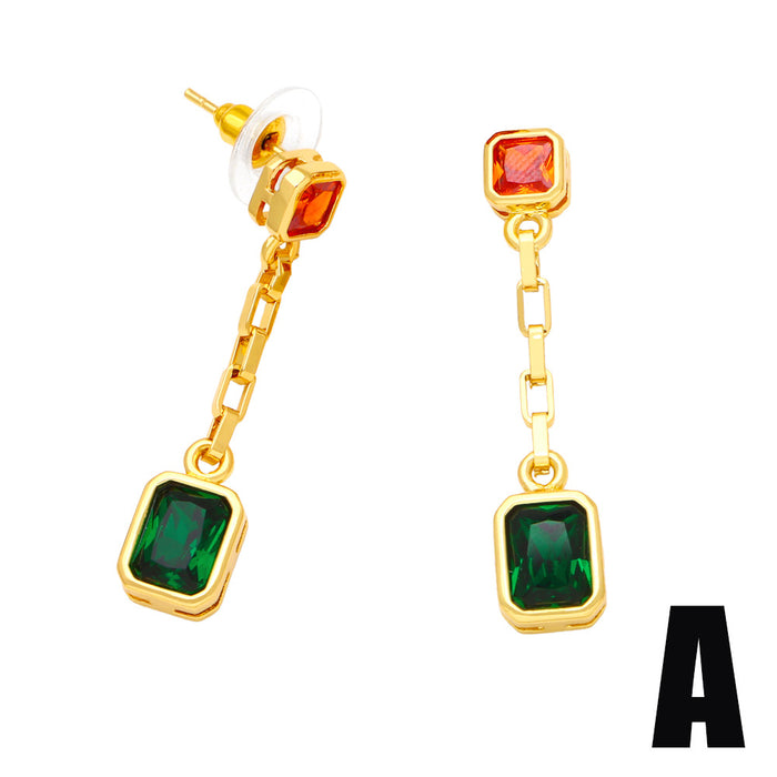 Wholesale Colorful Zircon Tassel Chain Earrings Copper JDC-ES-AS106