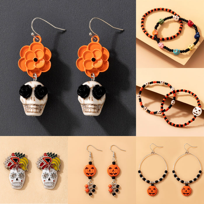 Wholesale Earring Alloy Halloween Skull Color Rice Bead Bracelet Earrings JDC-ES-MOM018