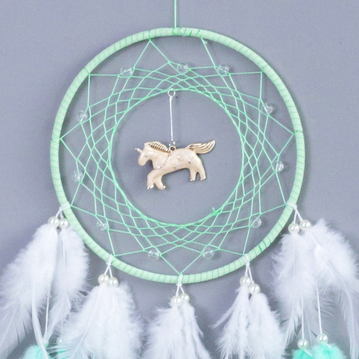 Wholesale Double Circle Unicorn Dreamcatcher Ornament Feather Wind Chime MOQ≥2 JDC-DC-MYing006