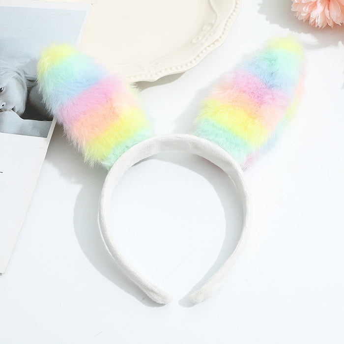 Wholesale Headband Plush Plastic Easter Rainbow Rabbit Ear LED MOQ≥12 JDC-HD-HSWA001