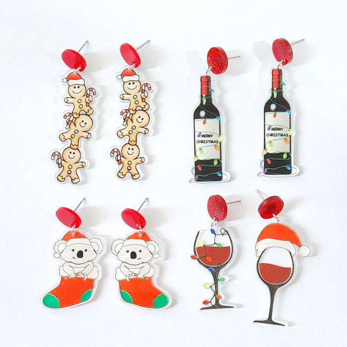 Pendientes al por mayor Calcetines de Navidad acrílicos Cermas de vino de perezoso JDC-ES-XUEP065